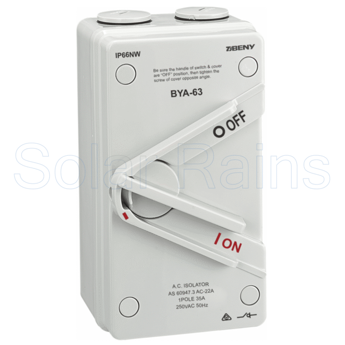 ZJ Beny BYA-63 Series Weatherproof AC Isolation Switch, 1 or 3 Poles, 35/63A