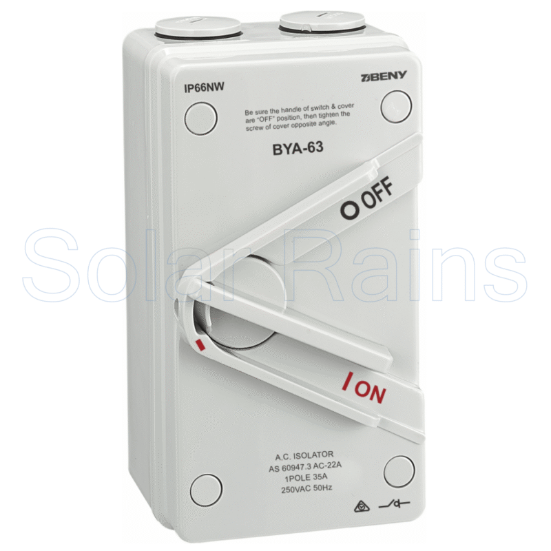 ZJ Beny BYA-63 Series Weatherproof AC Isolation Switch, 1 or 3 Poles, 35/63A